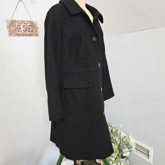 Talbots Black Wool Button Up Coat with Pockets Plus Size 14 Overcoat - Picture 2 of 12